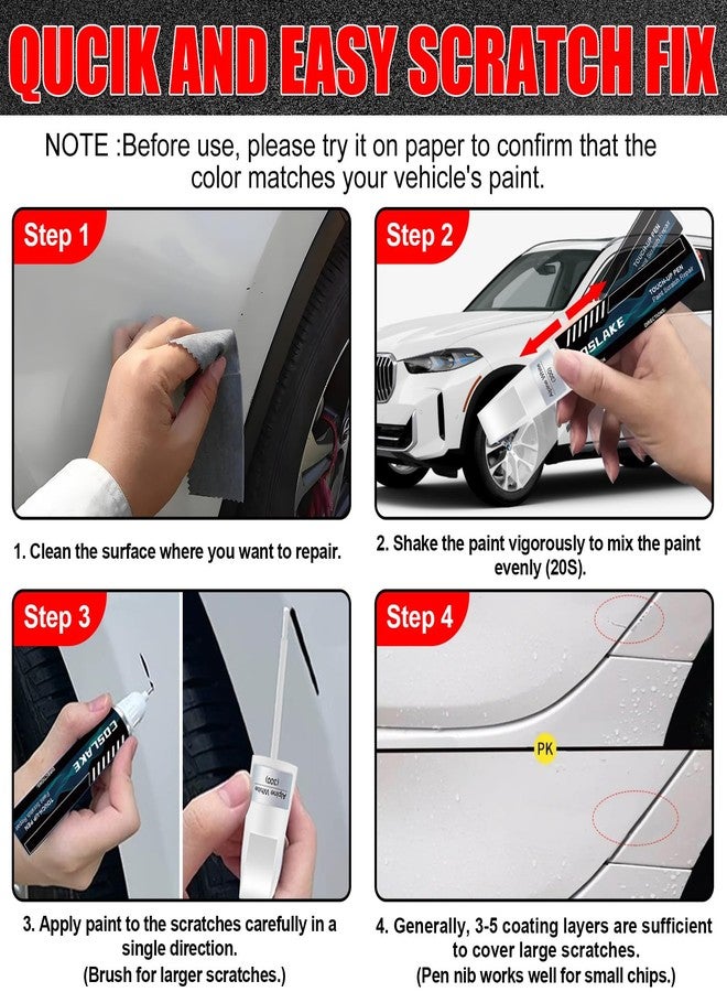 COSLAKE Car Touch Up Paint(Mineral White Metallic(A96)) for BMW, Car Paint Scratch Repair Kit, Quick & Easy Solution to Repair, 2 in 1 Scratch Remover Pen with Color-Matched - Image 5